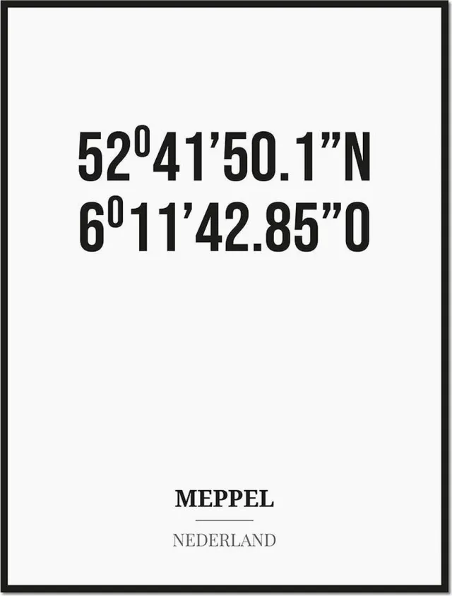 Studio216 Poster/kaart MEPPEL met coördinaten zwart, wit