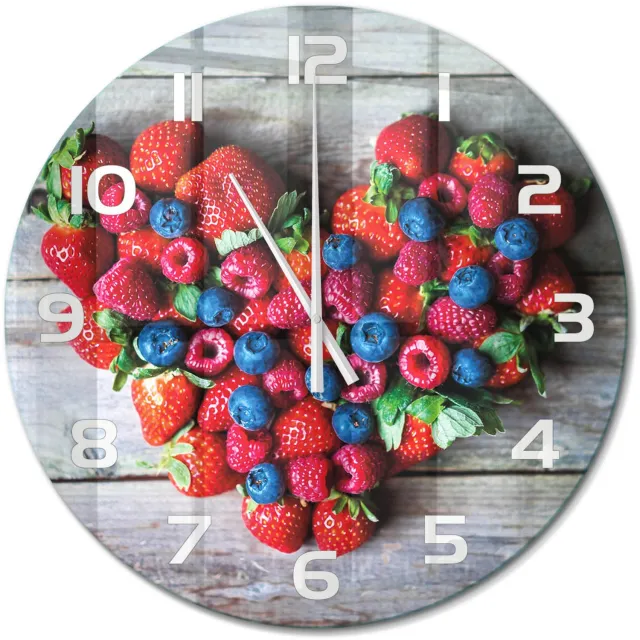 TULUP Wandklok - Hart van Fruit Decoratieve Glazen Klok - fi60 cm - Rood Glazen Wandklok Design - Witte handen - Ronde Klok - Glazen Klok Met Print - Wandklok Glas Met Motief
