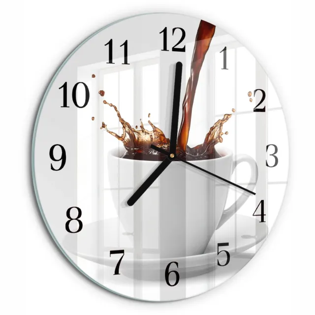 TULUP Wandklok - Kopje koffie Moderne Glazen Wandklok - 30fi cm - Wit Wandklok Glas Met Motief - Zwarte Handen - Ronde Wandklok - Glazen Klok Met Print - Wandklok Glas Met Motief Wit - Kopje koffie