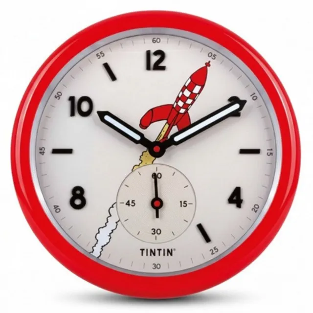 TINTIN Kuifje Klok - Tintinimaginatio - Bestemming maan - 35 cm Rood