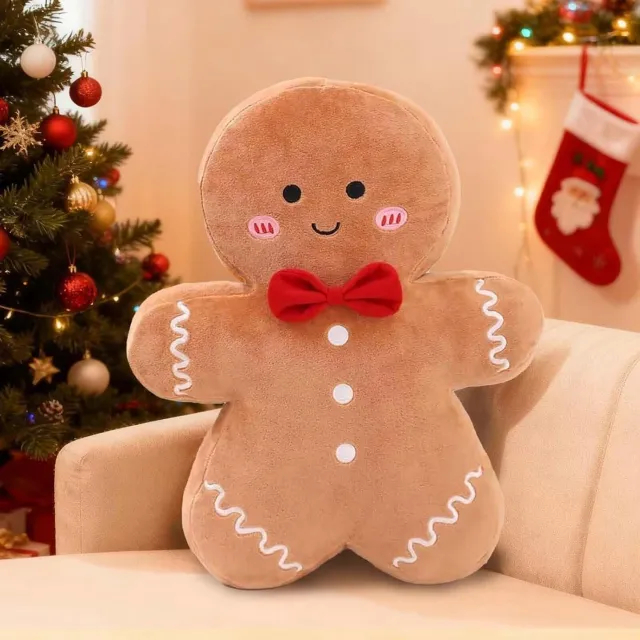 YAGXIG Kerstkussens - Kerstkussens - Pluche kussens met peperkoekmannetjes - Kussens met peperkoekmannetjes - Leuke pluche decoratieve kussens - 35 cm - Bruin