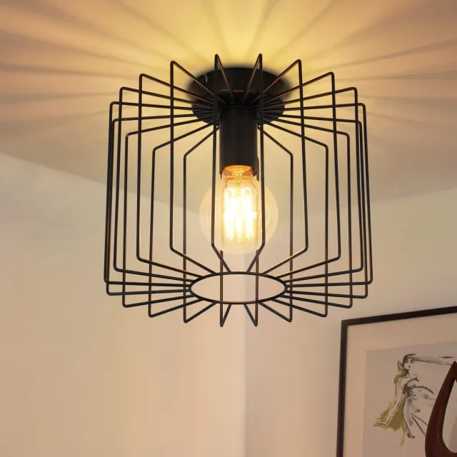 NETTLIFE Plafondlamp E27 – zwart – Metaal - 27cm - Vintage Plafondverlichting – Metaal - Kooi Hallamp - voor Eetkamer | Slaapkamer | Woonkamer – Max. 40 W-excl. lichtbron