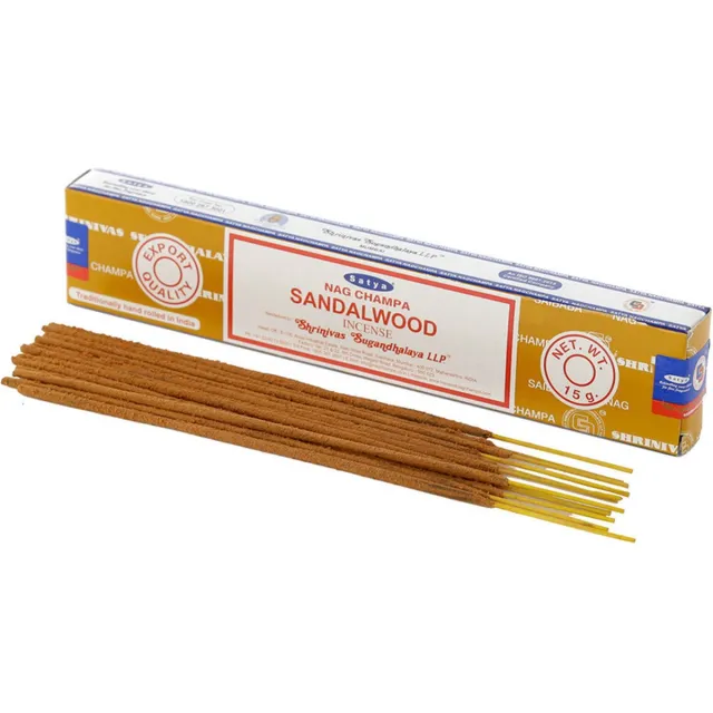 Satya Nag Champa wierrook stokjes Sandelhout geur - 15x - Lichaam in balans - Meditatie - staafjes van 22 cm - 30 minuten Multi