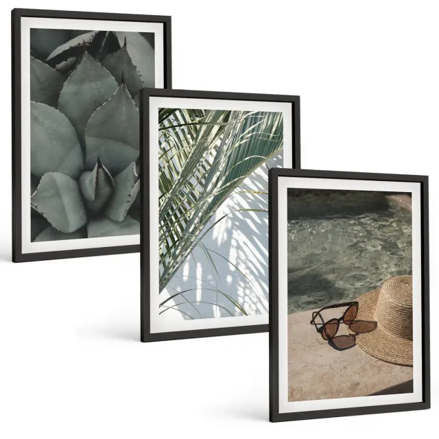 TULUP 4-Delige Schilderij Set - Tropische planten en zomerse decoraties - 40 x 60 cm - Wanddecoratie - Schilderijen Set - Interieur - Stijlvolle Muurdecoratie Zwarte lijst
