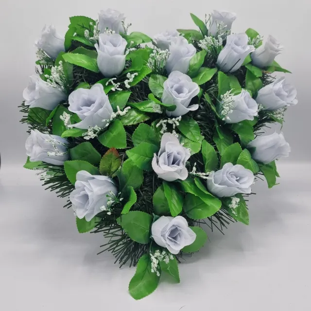 Herdenkingslichtjes Bloemstuk - W847/58 - Hart - Roos - Grijs - 40cm - Verzwaard - Buigzaam - Grafdecoratie