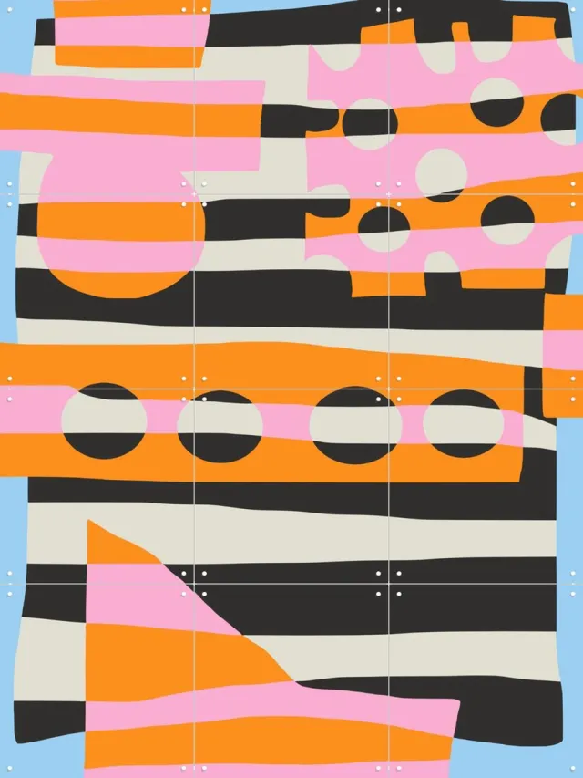 IXXI Abstract Stripe - Collage 6, Little Dean & Various - 60 x 80 cm - Grote wanddecoratie en posters - Strepen, Grafisch Ontwerp, Speels, Abstract Oranje / Roze / Zwart