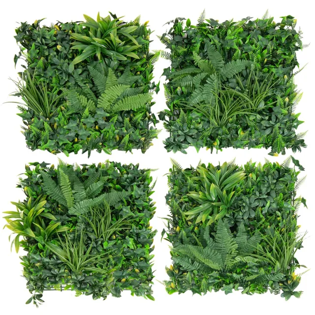 Costway 4 stuks kunstheggen, plantenwand, 50 x 50 cm, panelen met veelzijdige bladeren, gesimuleerd gazon, kunstplant, wandplant voor muur, balkon, tuin, groen