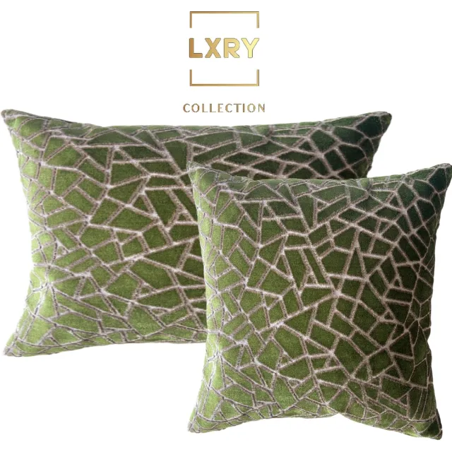 Zippi Design Cape Town LXRY set - velvet groen met grijs diepe print - Luxe handgemaakte designkussens met eenden veren vullingen - maten 45x45cm 40x60cm