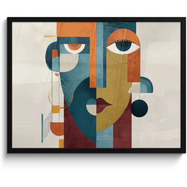 FrameYourWall Poster in lijst - Fotolijst 80x60 cm - Posters - Geometrisch - Strakke vormen - Kleurrijk - Posterlijst zwart - Decoratie - Wanddecoratie woonkamer - Muurdecoratie slaapkamer Geometrisch - Vormen - Gezicht