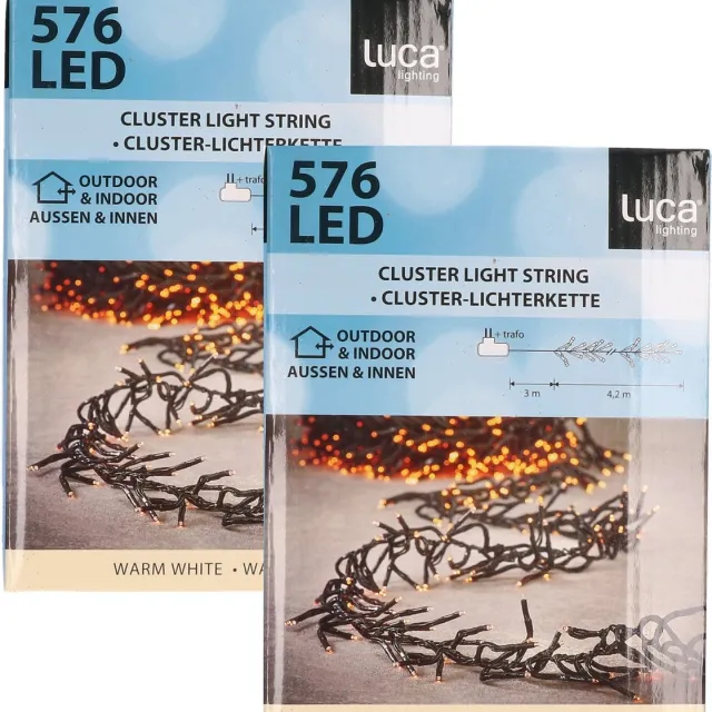 Luca Lighting Kerstverlichting - Set van 2x stuks - 576 lampjes - afstandsbediening - warm wit - 420cm - clusterverlichting