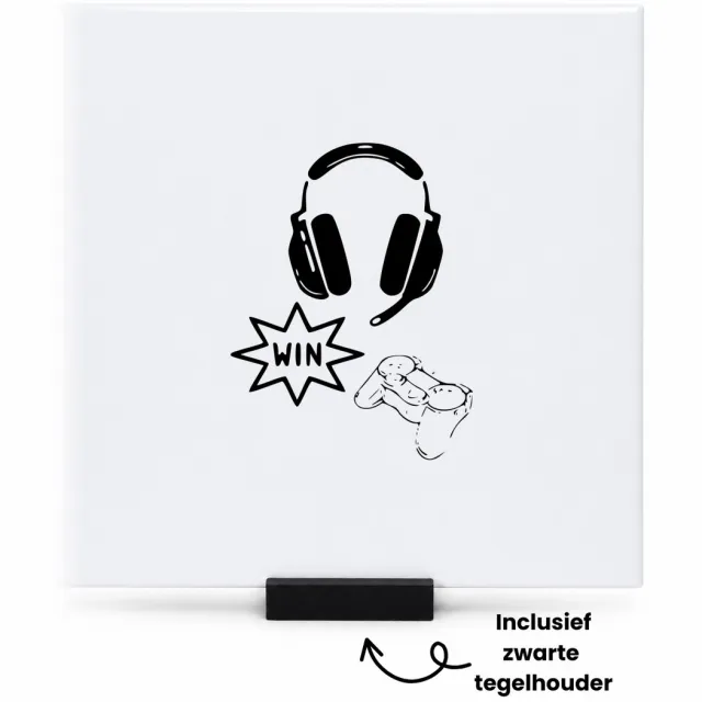 Hacebo Controller tegeltje met tegelhouder - Gamer - Beste gamer - tegeltjes met tekst - Computerspel - games - leuk cadeau voor iemand die van gamen houd - spreuktegels - 15x15 CM Wit