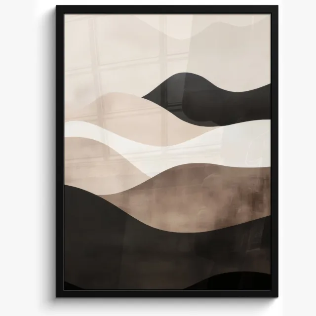 FrameYourWall Poster in lijst - Fotolijst 50x70 cm - Posters - Abstract - Landschap - Golven - Crèmekleur - Posterlijst zwart - Decoratie - Wanddecoratie woonkamer - Muurdecoratie slaapkamer Golven - Abstract - Crèmekleur