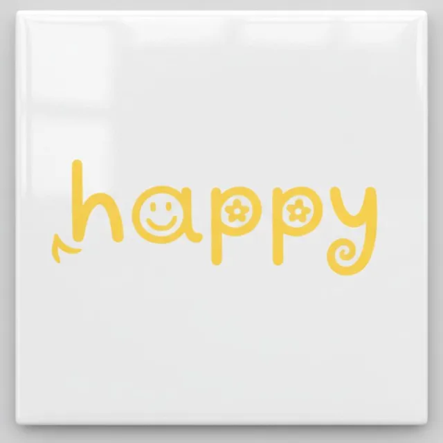 Nevolis “Happy” Keramische Tegel met Smiley Typografie – Positieve Quote Wanddecoratie – 15 × 15 cm Multi Color