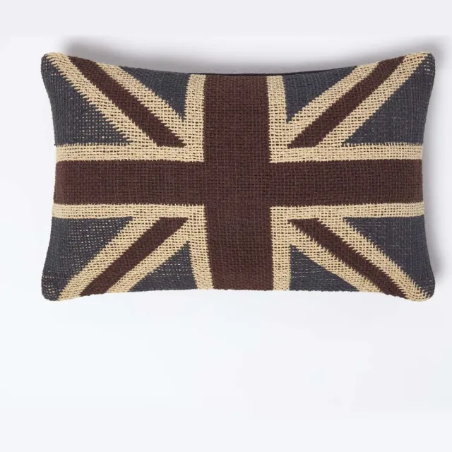 Homescapes Jacquard Union Jack kussenhoes 30 x 50 cm donkerblauw, roestrood, crème