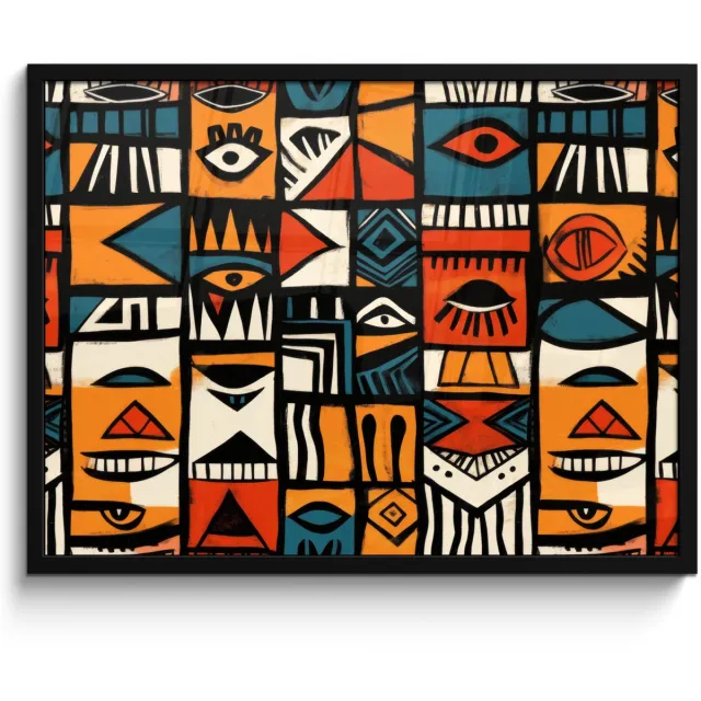 FrameYourWall Poster in lijst - Fotolijst 70x50 cm - Posters - Abstract - Gezichten - Mozaïek - Posterlijst zwart - Decoratie - Wanddecoratie woonkamer - Muurdecoratie slaapkamer
