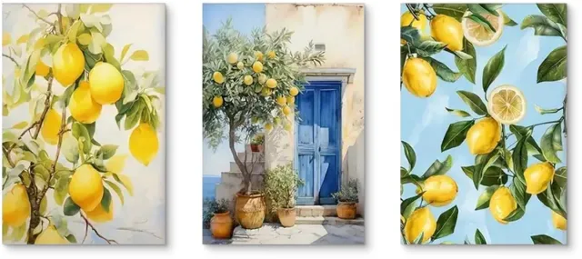 Unyqoos Set van drie moderne posters met zomerse motieven voor huisdecoratie citroen