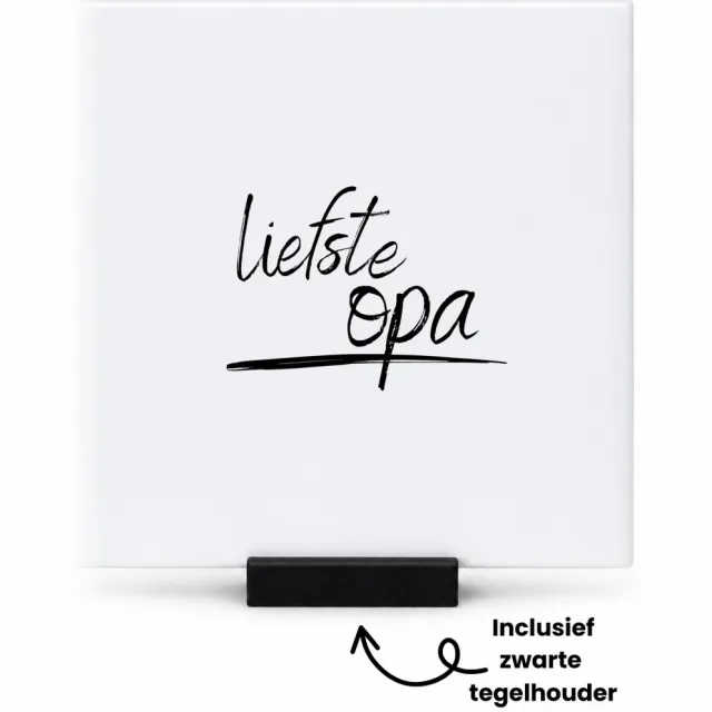 Hacebo liefste opa tegeltje met tegelhouder - Opa - de liefste opa - tegeltjes met tekst - verjaardagscadeau - verjaardag - cadeau - cadeautje voor opa - opa artikelen - kado - geschenk - gift - spreuktegels - 10.8x10.8 CM Wit