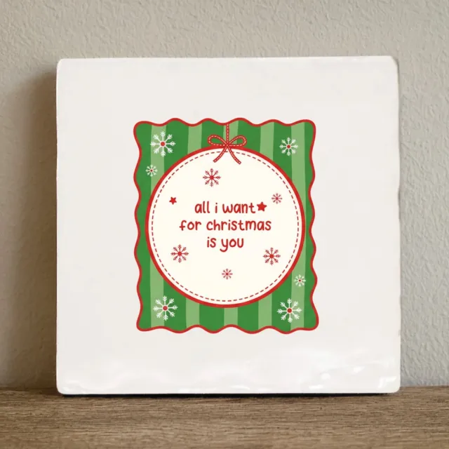 Nevolis All I Want for Christmas Is You Keramische Tegel – Feestelijke Liefde Quote Kerstdecoratie – Kerstcadeau voor Thuis – 15 × 15 cm Multi Color