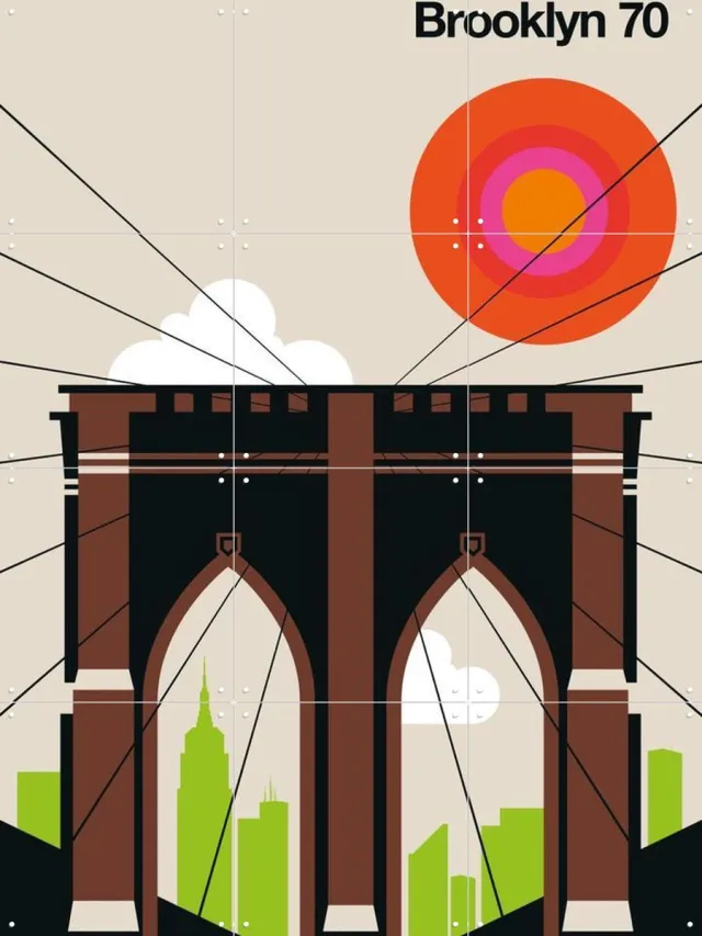 IXXI Brooklyn 70, Bo Lundberg - 60 x 80 cm - Grote wanddecoratie en posters - Illustraties, Geometrische Kunst, Kleurrijk, Woonkamer, Mancave Oranje