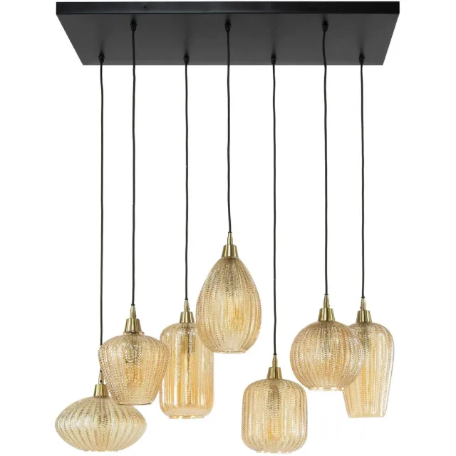 Nest of Nora Hanglamp Milo - 7-lichts glas - Design verlichting - Amber Geel