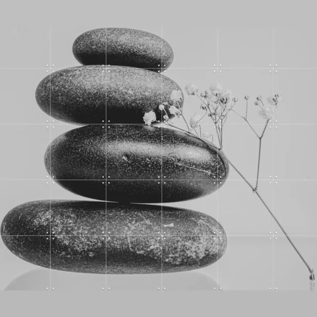 IXXI Balanced Zen, Sander van Laar - 140 x 100 cm - Grote wanddecoratie en posters - Minimalisme, Fotografie, Woonkamer, Slaapkamer, Natuur Monochroom / Zwart / Rustig / Zwart en wit