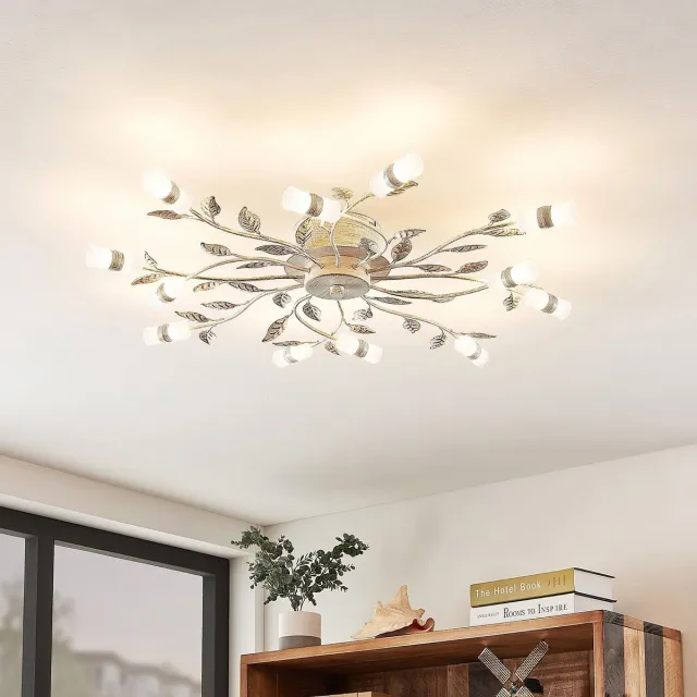 Lindby LED plafondlamp - 12lichts - IJzer, aluminium - H: 11 cm - messing, wit - Inclusief lichtbronnen