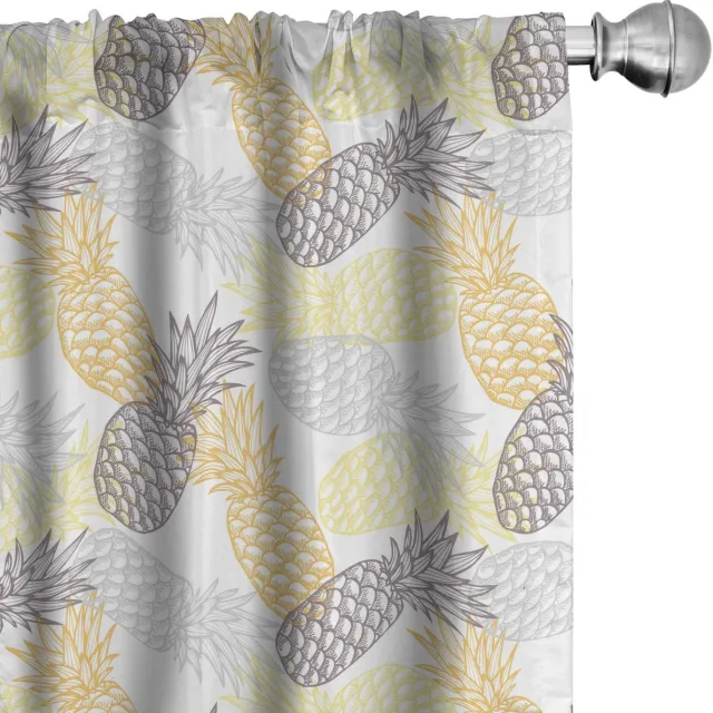 ABAKUHAUS Ananas Tropen – 2-delige gordijnset 75 x 175 cm – microvezel, halfverduistering Ringelblume Hell Grau
