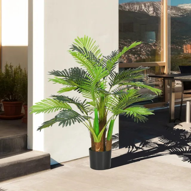 OKWISH Kunstplant Kunst Palm 100 Cm Kunststof Groen Voor Binnen En Buiten Realistische Kamerplant Met Stevige Pot En Flexibele Takken Green