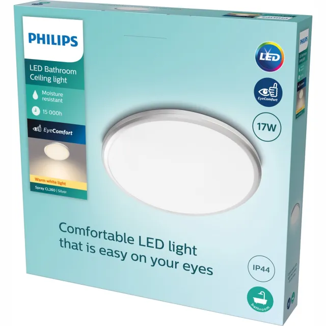 Philips Spray badkamerplafonnière - chroom - groot - 17 W Zilver