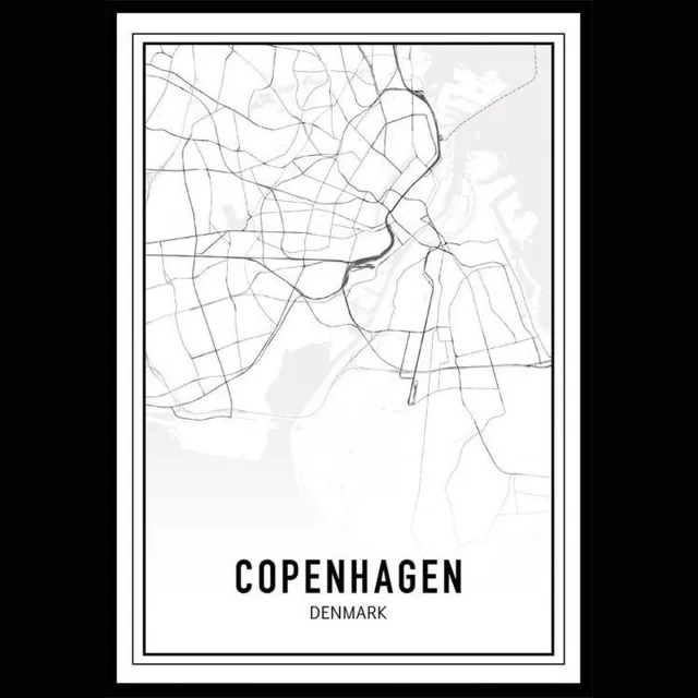 Punt. Poster - City Map Kopenhagen - 100 X 70 Cm - Zwart En Wit Zwart Wit