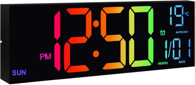 Innovastore Digitale wandklok - Digitale Klok - Staandeklok - LEDdisplay - Temperatuur weergave - Datum weergave - 8 RGB-kleuren Zwart