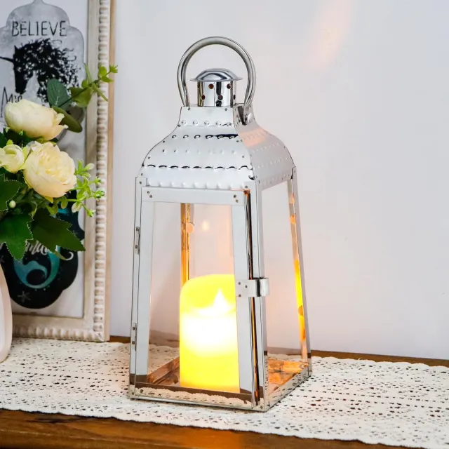 TRIROCKS RVS Kaarslantaarn Decoratief - 30cm Hoog - Zilverkleurig