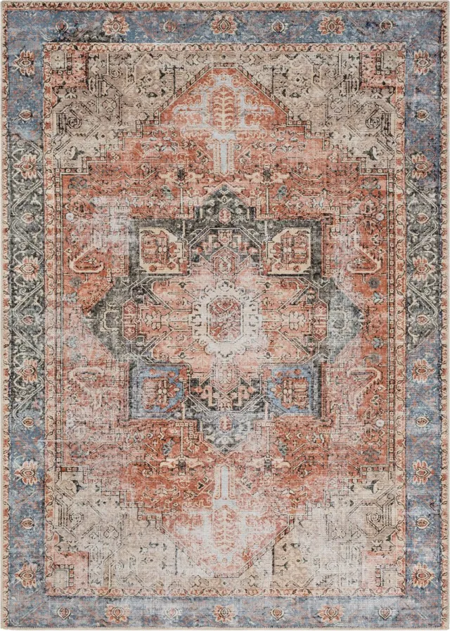 Surya Lana vloerkleed wasbaar oosters vintage rood lichtgrijs
