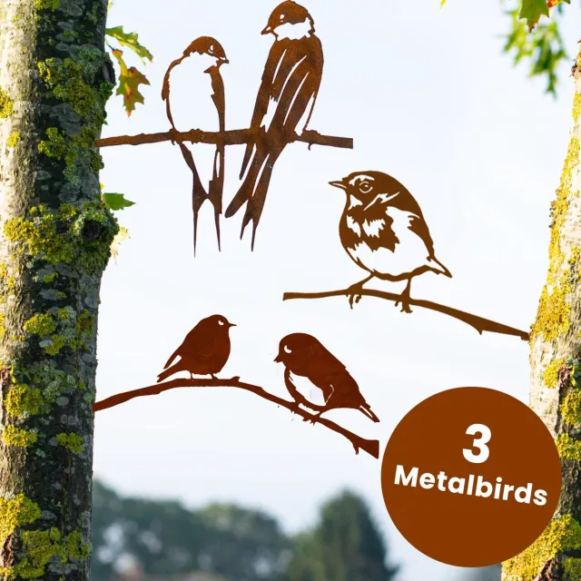 Lifestaal Tuindecoratie - 3 Metalbirds - Tuin decoratie voor buiten - Boomdecoratie - Cortenstaal Cortenstaal | 3 Metalbirds