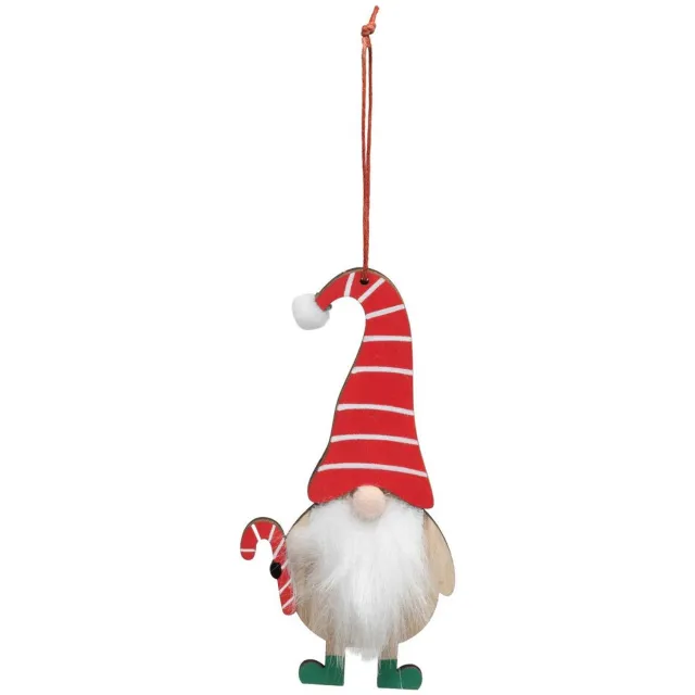 Feeric lights & Christmas Suspension de sapin gnome au sucre d'orge en bois 13 cm Rouge