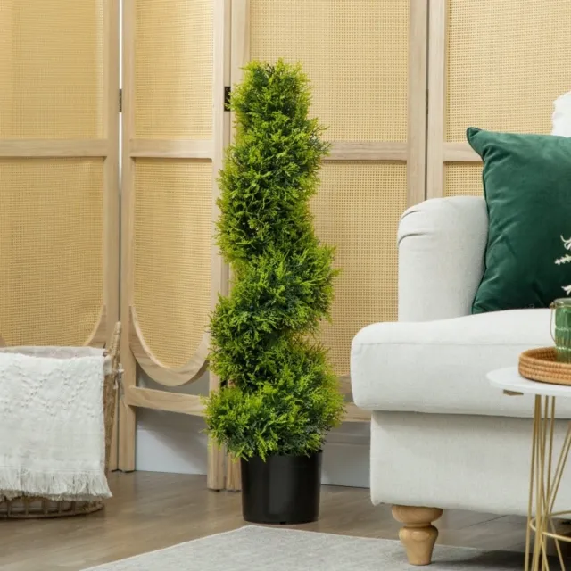 MODENUIT Kunstplant Kunstcipres – Spiraalvorm – 90 cm – Kunststof – Groen – Voor Binnen en Buiten – Zwarte Pot