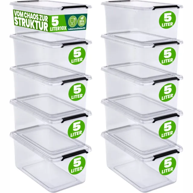 Deuba® DEUBA Opbergbox Set van 10 - 5l BPA Vrij Stapelbaar - 29,5x20x12cm Transparent