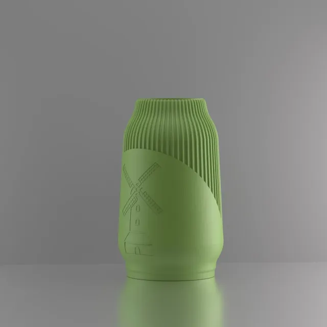 3d-gezellig Miranda met molen - Vaas - Waterdicht - Lichtgroen - Maat 25 cm - Kunststof - Modern - Bloemenvaas - 100% gerecycled PLA (bioplastic)