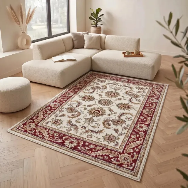flycarpets Klassiek Creme / Rood Vloerkleed Reni - 80x120 cm - Oosters motief - Perzisch Tapijt Laagpolig - Loper