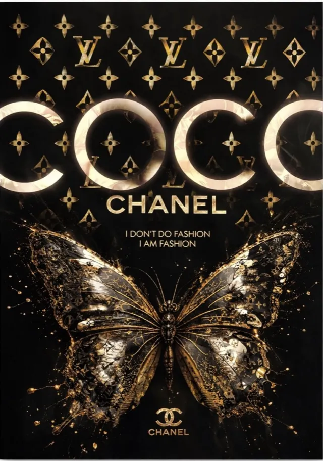 blackarts Coco chanel vlinder schilderij op plexiglas 60/90cm zwart