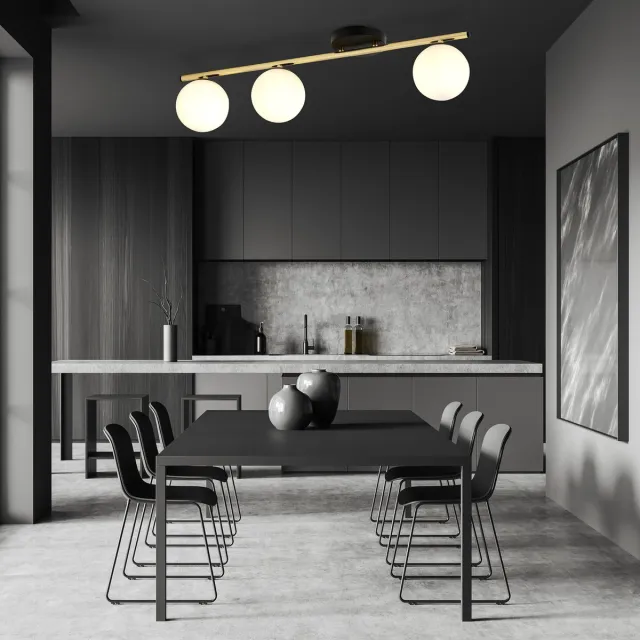 Emibig Zwart en messing plafondlamp 3x E14 glazen matwitte bollen - Verlicht uw interieur met stijl Zwartachtig, Messing
