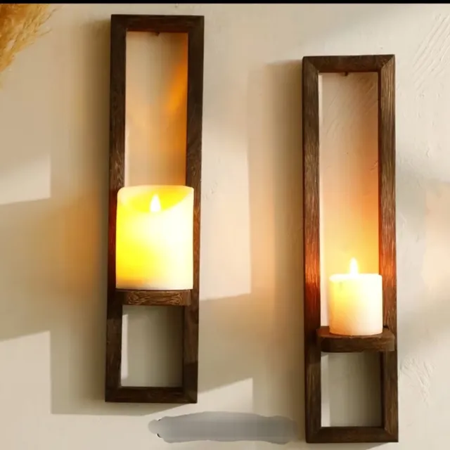 Agdesign Wandkaarsenhouders Set van 2 – Notenhout Kleur - Natuurlijk & Stijlvol Noten kleur