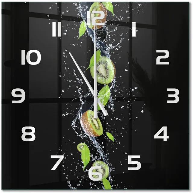 TULUP Wandklok - Kiwi en water Decoratieve Glazen Klok - 60x60 cm - Groente Glazen Wandklok Design - Witte handen - Vierkante Klok - Glazen Klok Met Print - Wandklok Glas Met Motief