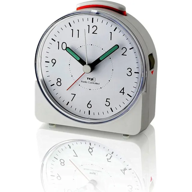 TFA Dostmann 60.1513.02 - Wekker - Analoog - Radiogestuurde tijdsaanduiding - Stil uurwerk "Sweep" - Alarm - Snooze - Kunststof - Lichtgevende wijzers - Schermverlichting - Wit