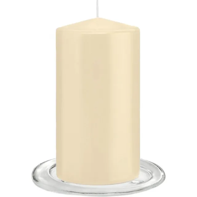Trend Candles Stompkaarsen met glazen onderzetters set van 2x stuks creme wit 8 x 15 cm