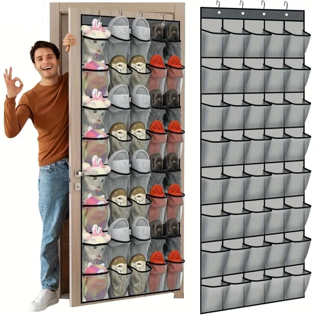 Double Horse Opbergtas / Multifunctionele deurtas voor schoenen / Opbergtas voor aan de deur / Opbergtas met 40 vakken 67*195CM Grijs