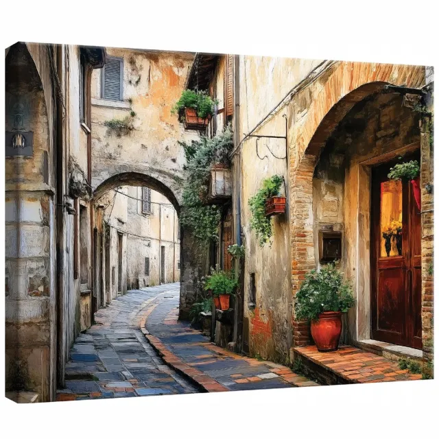 WALLARENA Canvas schilderij - 60x40 cm - afbeelding van een Italiaanse straat voor slaapkamer, woonkamer en keuken multikleurig