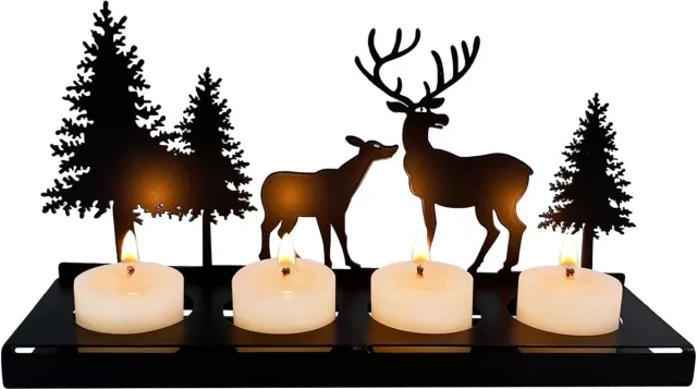 whiqutey Zwarte-Metalen-Kaarsenhouder-4-Cm-Kaarsen-Kerst-Kandelaar-Decoratief-Tafel-Centraal-Interieur-Woning-Cadeau