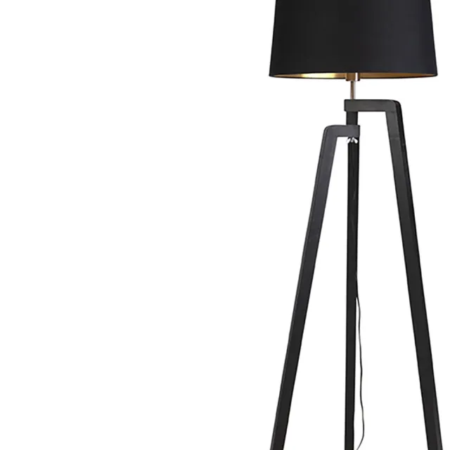 QAZQA puros - Landelijke Dimbare LED Smart Vloerlamp | Staande Lamp met kap incl. wifi met Dimmer - 1 lichts - H 153.5 cm - Zwart Goud - Woonkamer | Slaapkamer | Keuken