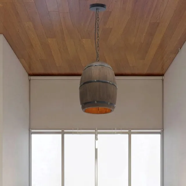 Mrs. Jones Houten Wijnvat Hanglamp - Vintage Retro Kroonluchter - Zwart - 90 Cm Verstelbare Ketting